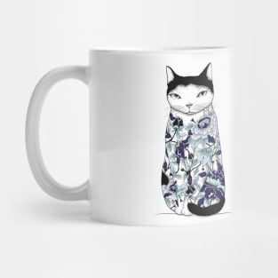 Cat in Blue Peony Tattoo Mug